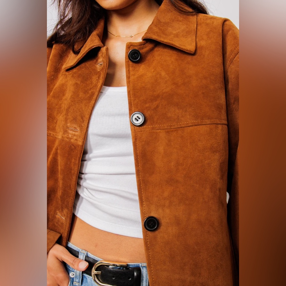Oversized Brown Suede Jacket S - Picture 5 of 8